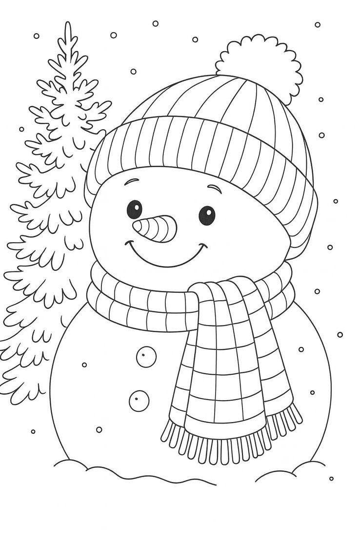 Раскраска для детей снеговик в шарфе