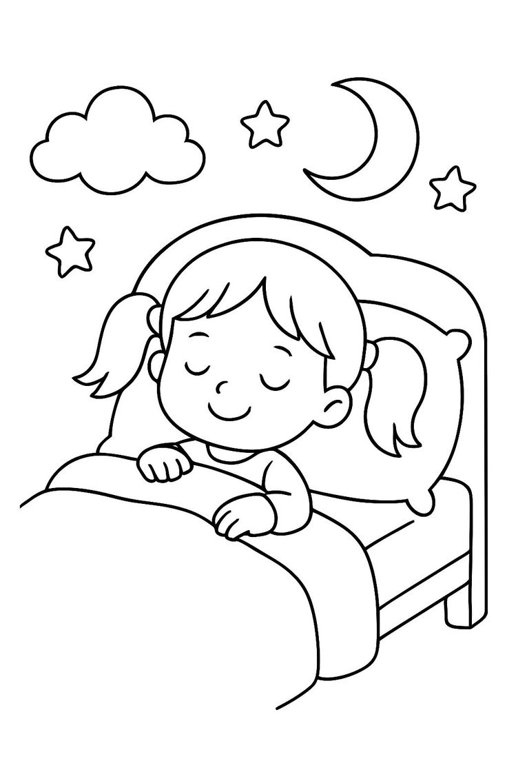 Раскраска для детей спит ребенок