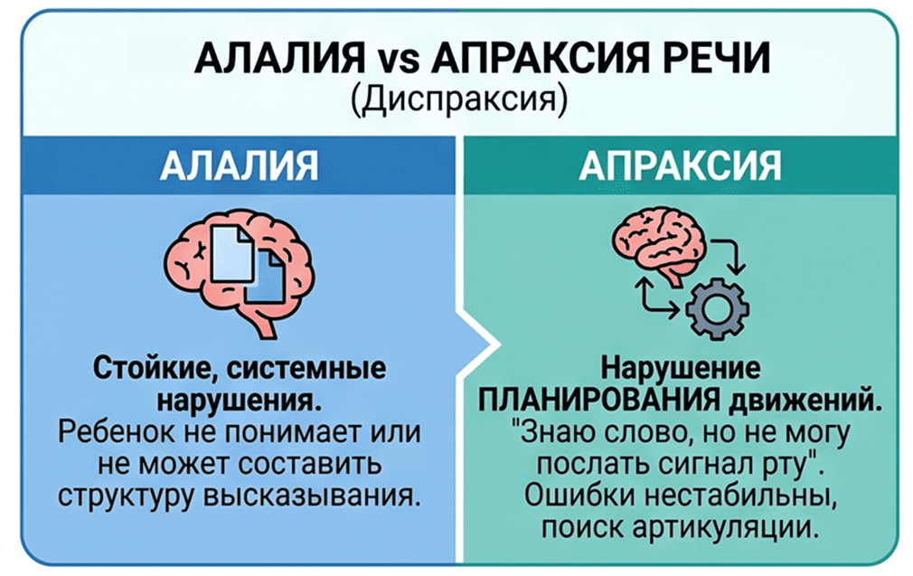 Алалия vs апраксия речи