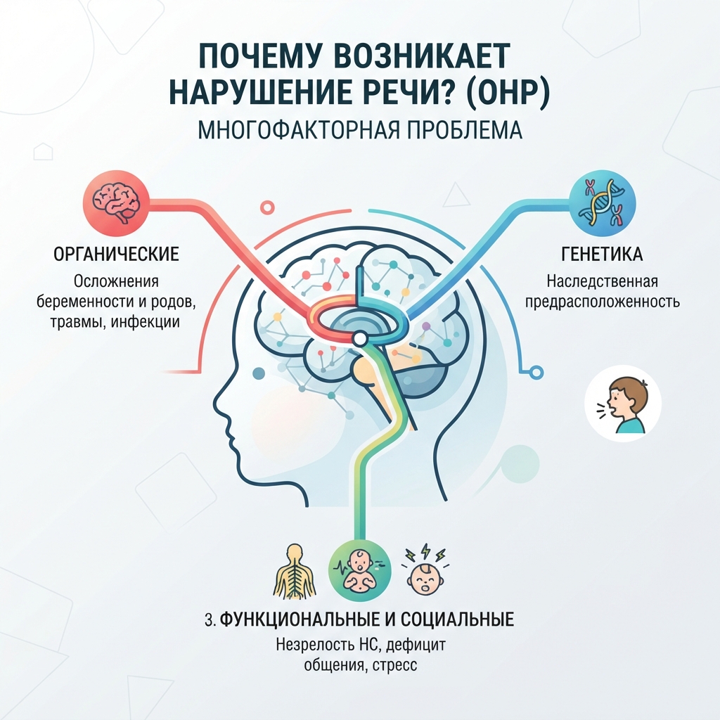 Почему возникает нарушение речи ОНР